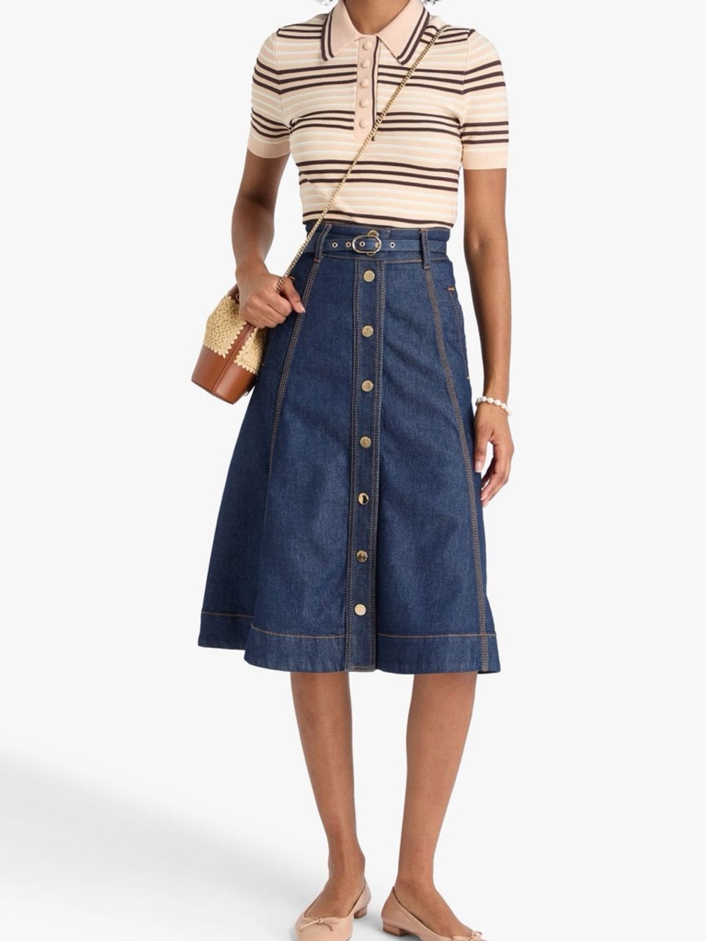 Zimmermann Dark Blue Denim A-Line Midi Skirt with Belt - Picture 2 of 10